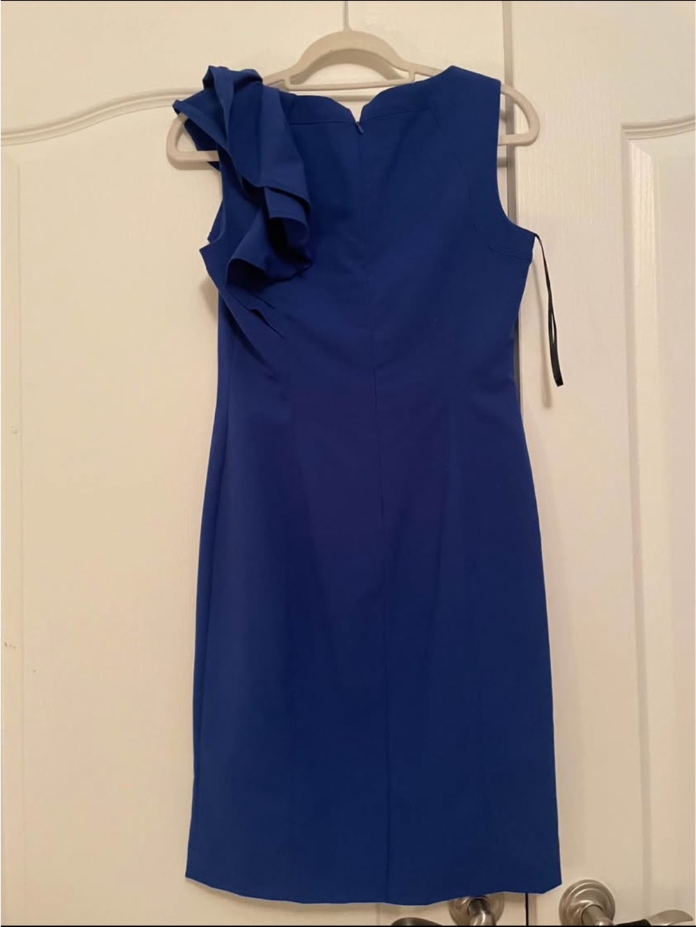 Calvin Klein Royal Blue One-Shoulder Ruffle Sheath Dress